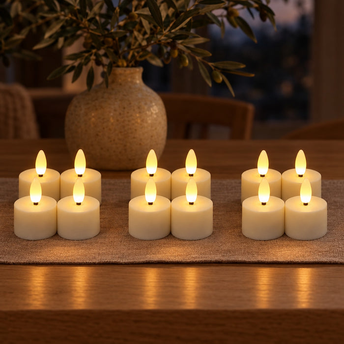 Rechargeable LED Tea Light Candles with Remote and Timer, Set of 12