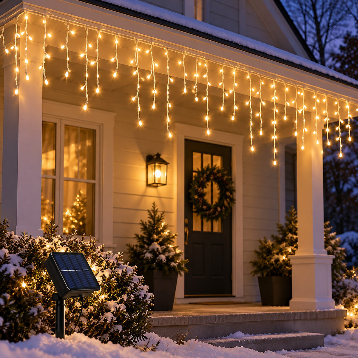 Solar Icicle Christmas Lights, 96 LED Outdoor Curtain Lights, 3.5 m