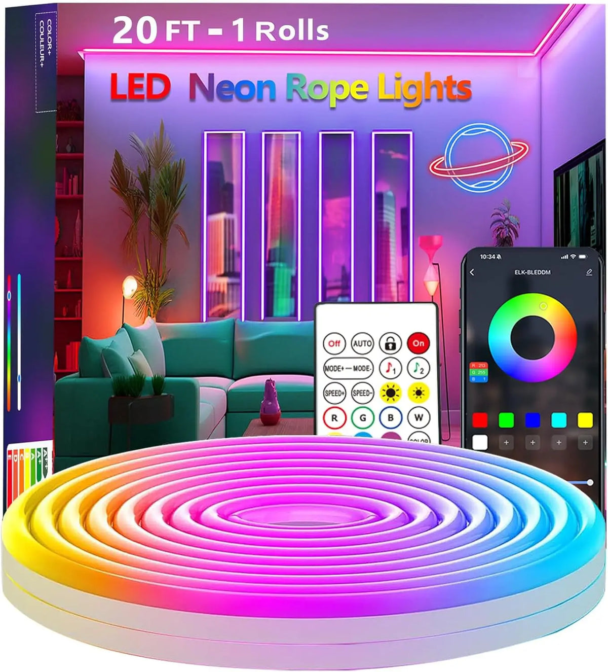 LED Neon Rope Light with App and Remote, Music Sync, IP65