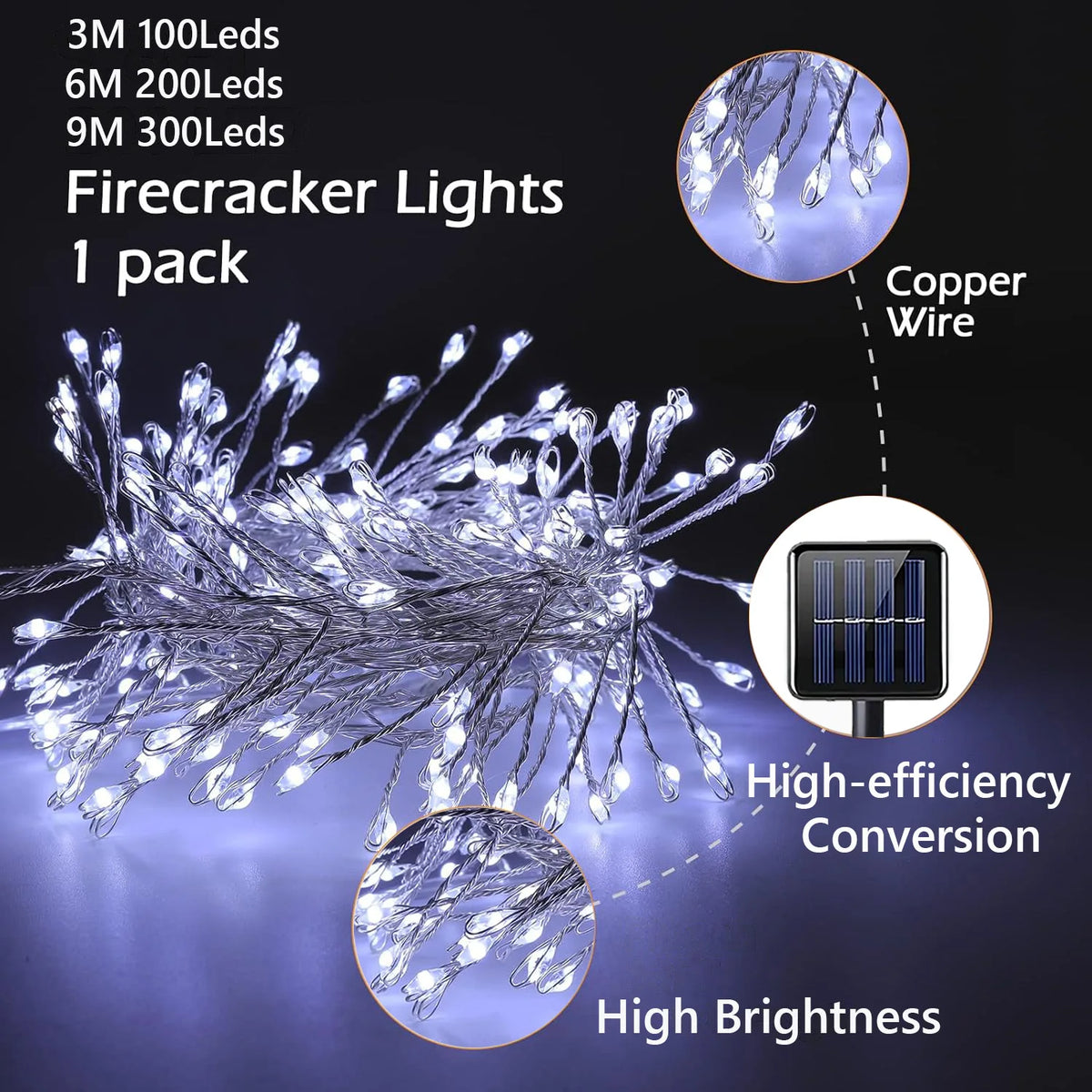 Solar Firecracker String Lights, 100 or 200 LEDs, IP65