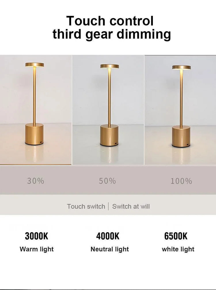 Rechargeable Touch Desk Lamp, 3 Color Modes, Dimmable, Cordless