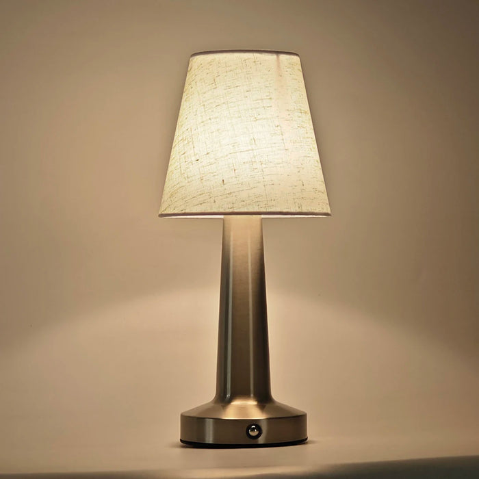 Cordless Bedside Lamp with Ivory Cloth Shade, Touch Dimmable