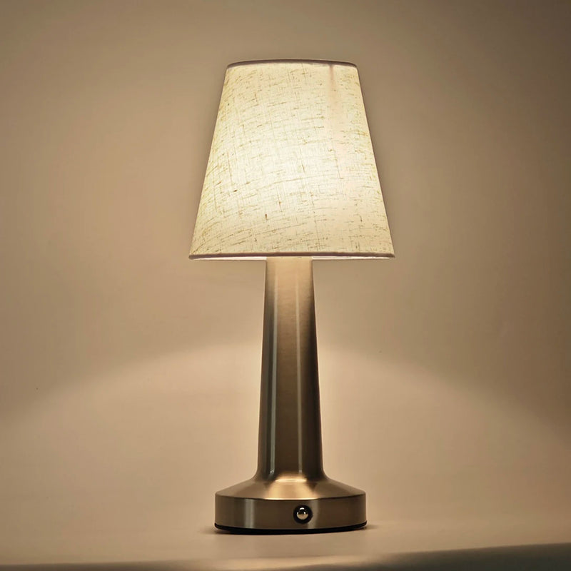 Cordless Bedside Lamp with Ivory Cloth Shade, Touch Dimmable
