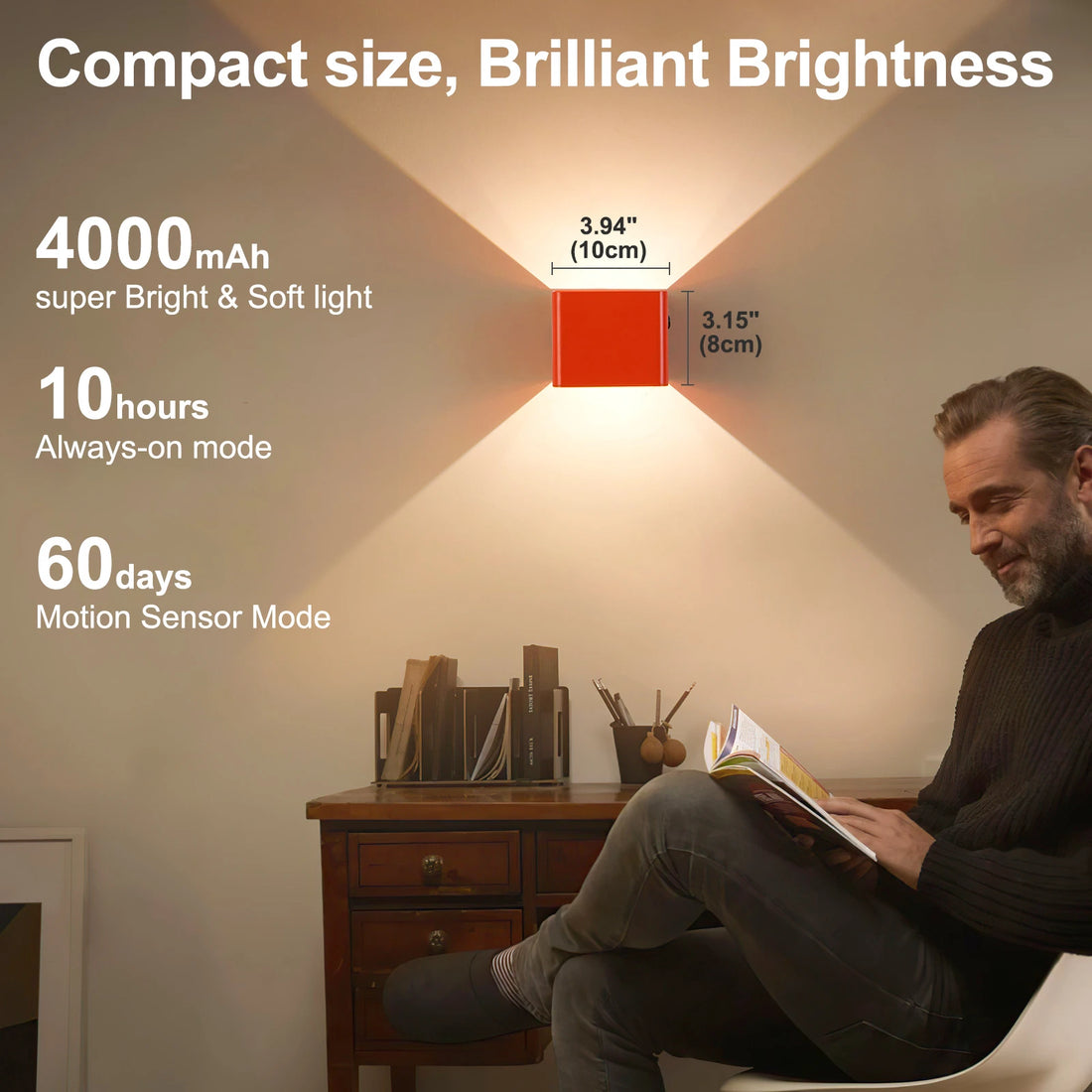 Battery Powered Wall Light with Remote and Motion Sensor, 4000 mAh