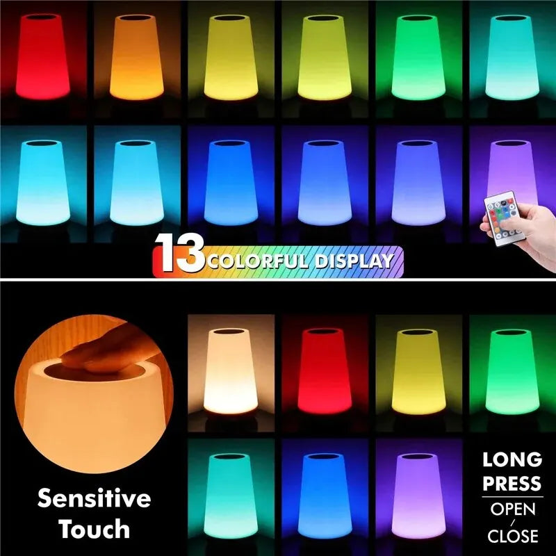 13 Color Changing Night Light with Remote, Rechargeable Touch Lamp