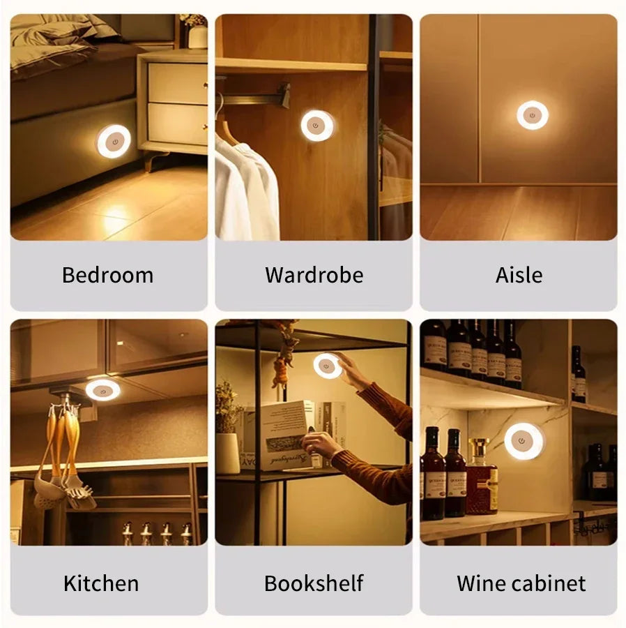 Round Rechargeable Wall Lamp, Touch Dimmable, Magnetic