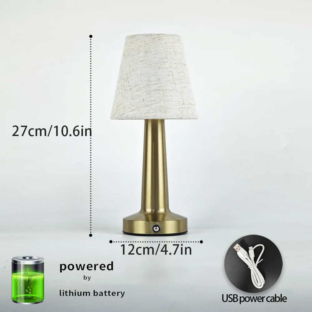 Cordless Bedside Lamp with Ivory Cloth Shade, Touch Dimmable