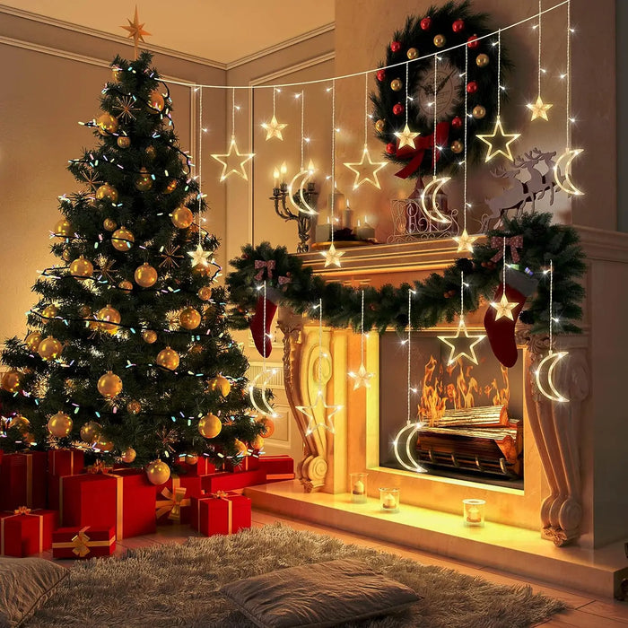 Battery Operated Star and Moon Curtain Lights, 3.5 m Window Lights