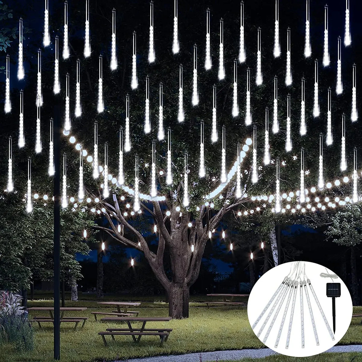 Solar Meteor Shower Lights, Falling Raindrop LED Tubes, 8 Tubes