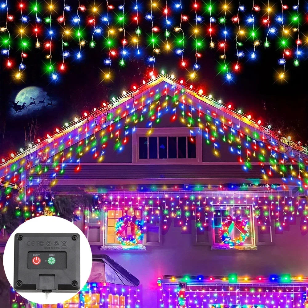Solar Icicle Christmas Lights, 96 LED Outdoor Curtain Lights, 3.5 m