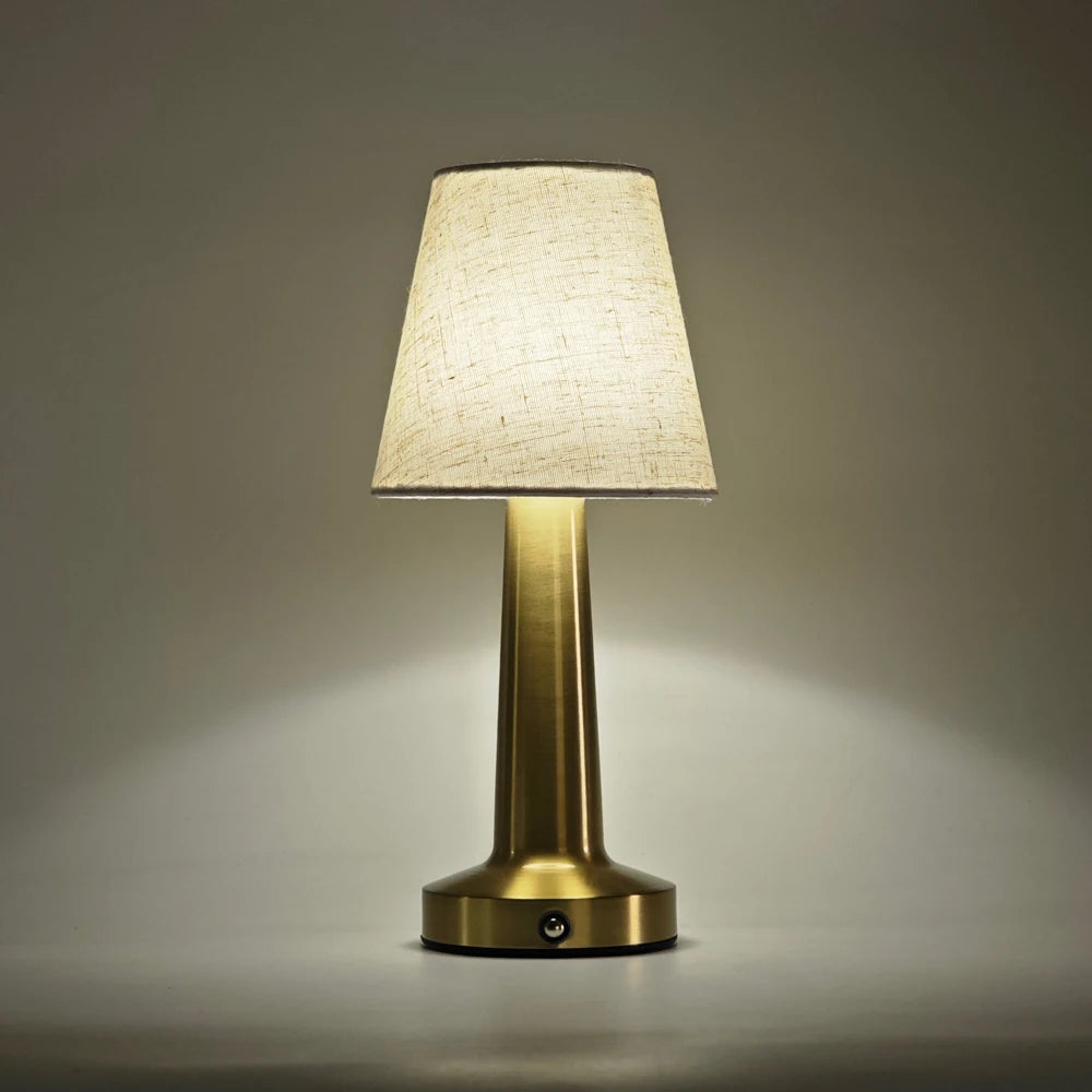 Cordless Bedside Lamp with Ivory Cloth Shade, Touch Dimmable