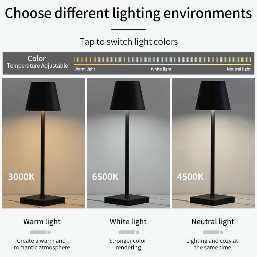Cordless Dome Table Lamp, Rechargeable with Touch Dimmer