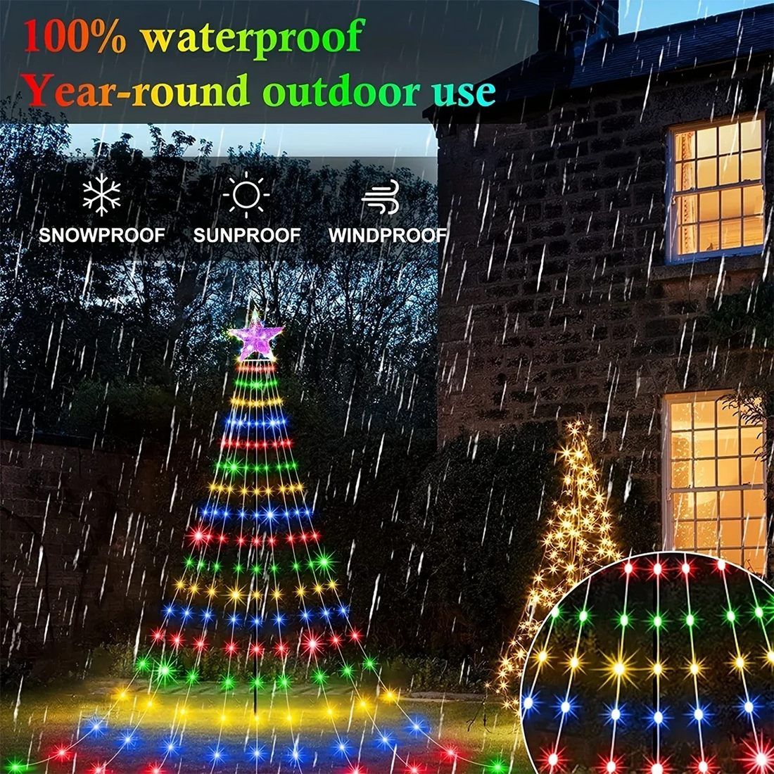 Star Waterfall Christmas Lights, USB or Solar, 3 m with Remote