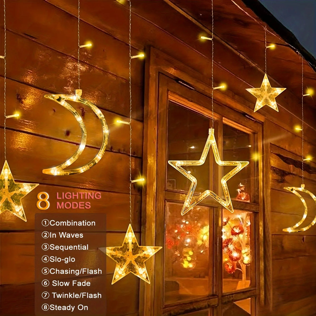Battery Operated Star and Moon Curtain Lights, 3.5 m Window Lights