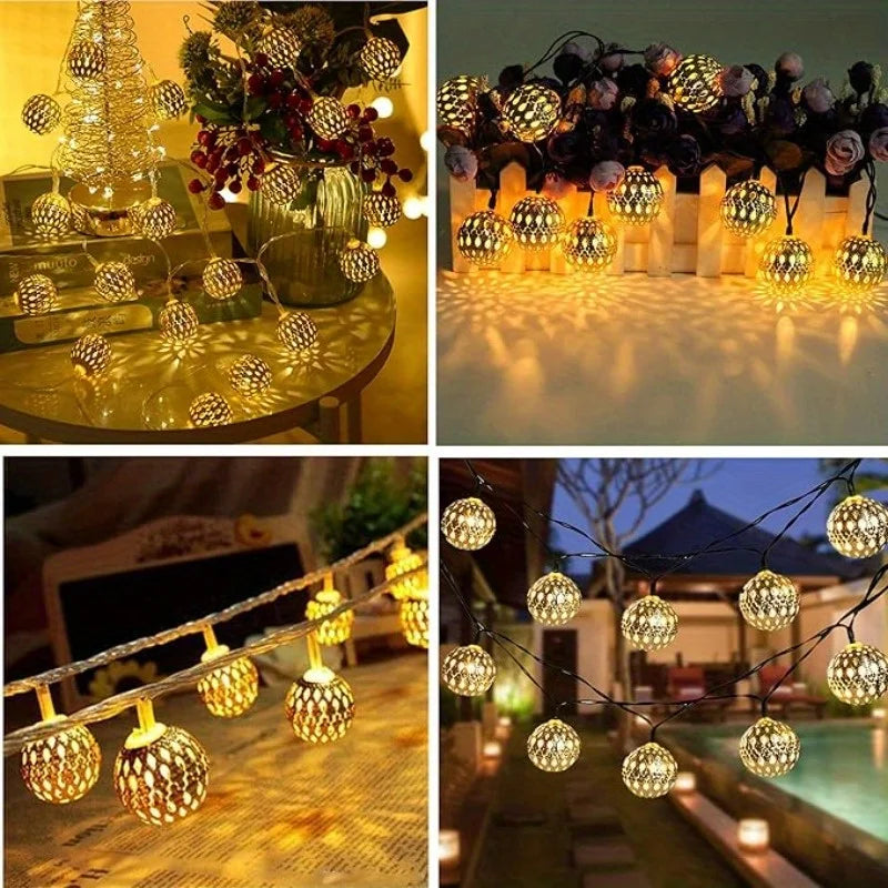 Solar Moroccan Ball String Lights, 8 Modes, IP65