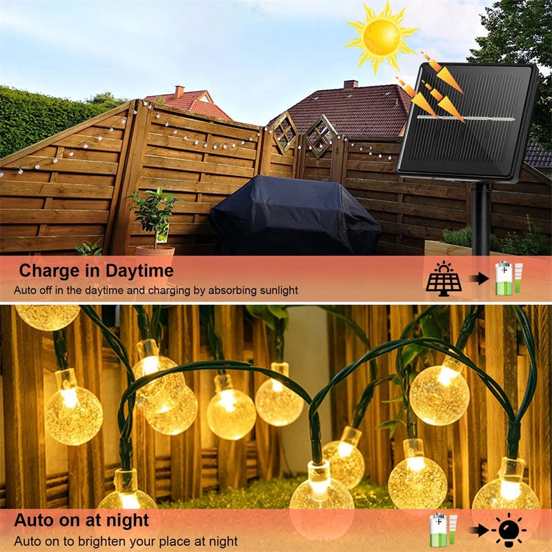 Solar Crystal Globe String Lights, 11 m, 60 LEDs, 8 Modes