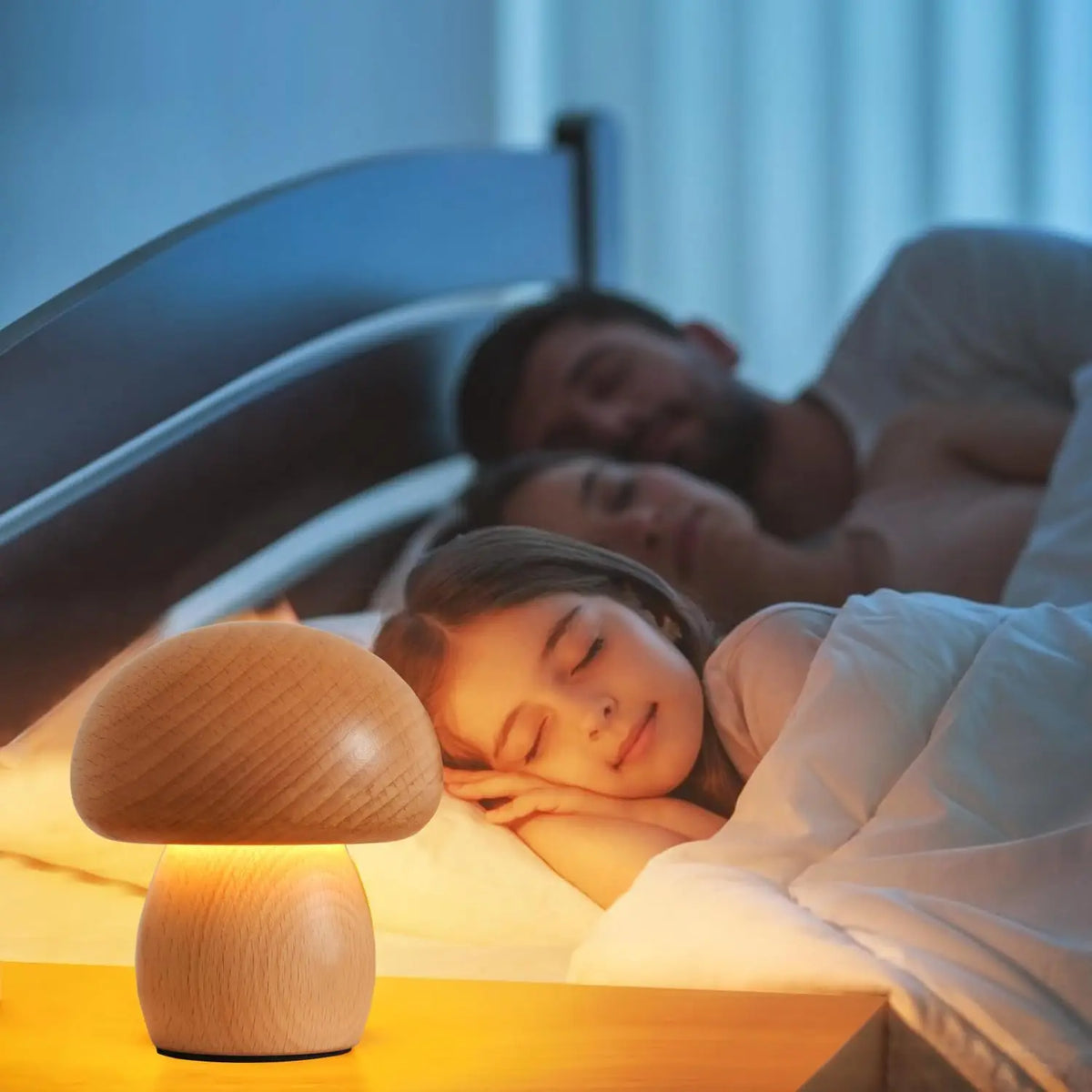 Petite Wooden Mushroom Lamp, Cordless with 3 Light Colors
