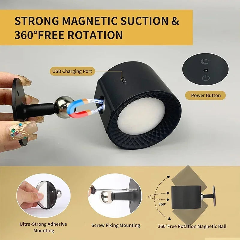 Double Head Rechargeable Wall Reading Light, Touch and Remote, 360° Rotating