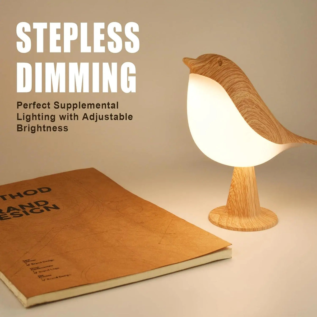 Cordless Bird Touch Lamp, Art Deco, Rechargeable and Dimmable
