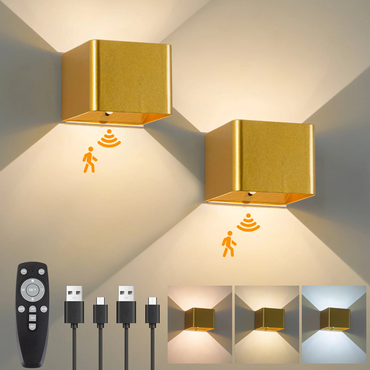 Battery Powered Wall Light with Remote and Motion Sensor, 4000 mAh