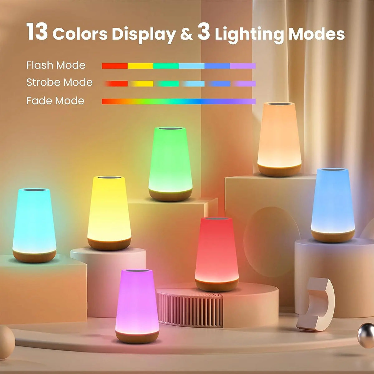 13 Color Changing Night Light with Remote, Rechargeable Touch Lamp