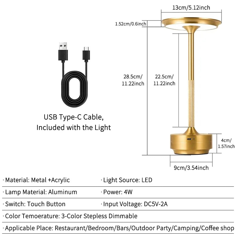 Saucer Cordless Table Lamp, Dimmable with Adjustable Color