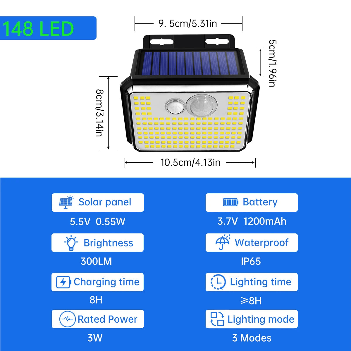 Solar Motion Sensor Wall Light, Outdoor Security Light, 3 Modes