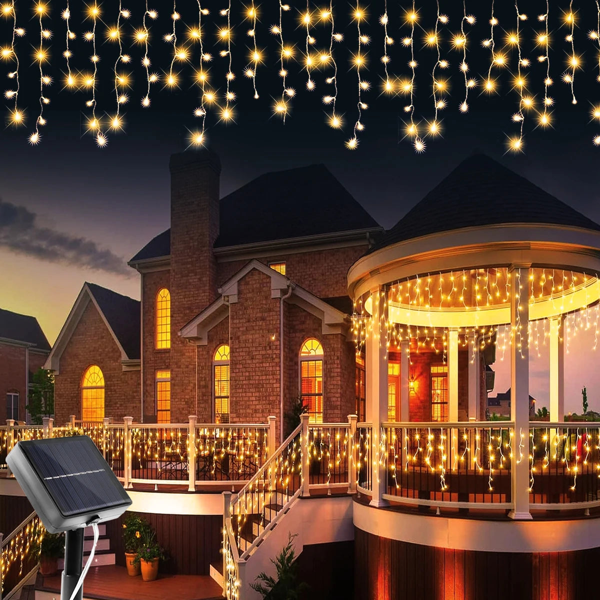 Solar Icicle Christmas Lights, 96 LED Outdoor Curtain Lights, 3.5 m
