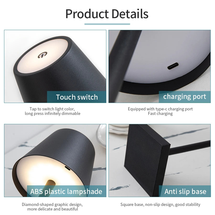 Cordless Dome Table Lamp, Rechargeable with Touch Dimmer