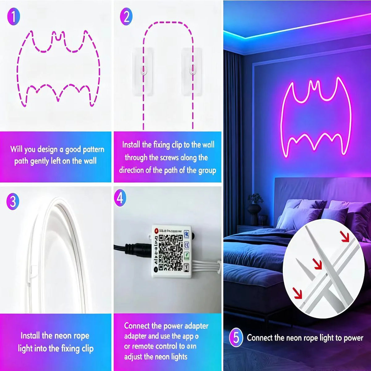 LED Neon Rope Light with App and Remote, Music Sync, IP65