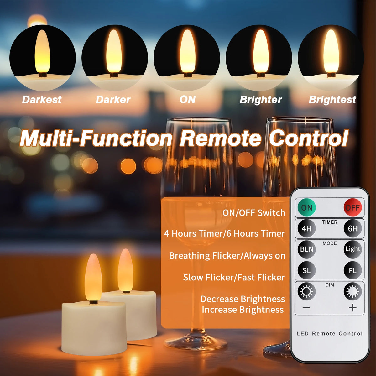 Rechargeable LED Tea Light Candles with Remote and Timer, Set of 12