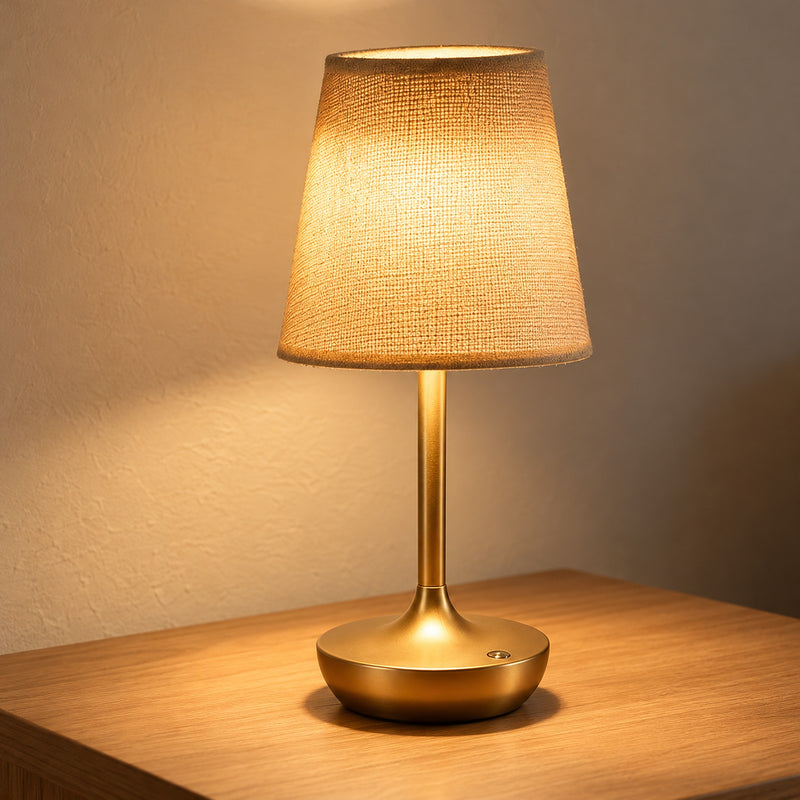 Classic Cordless Table Lamp with Fabric Drum Shade, Dimmable