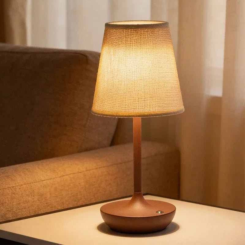 Classic Cordless Table Lamp with Fabric Drum Shade, Dimmable