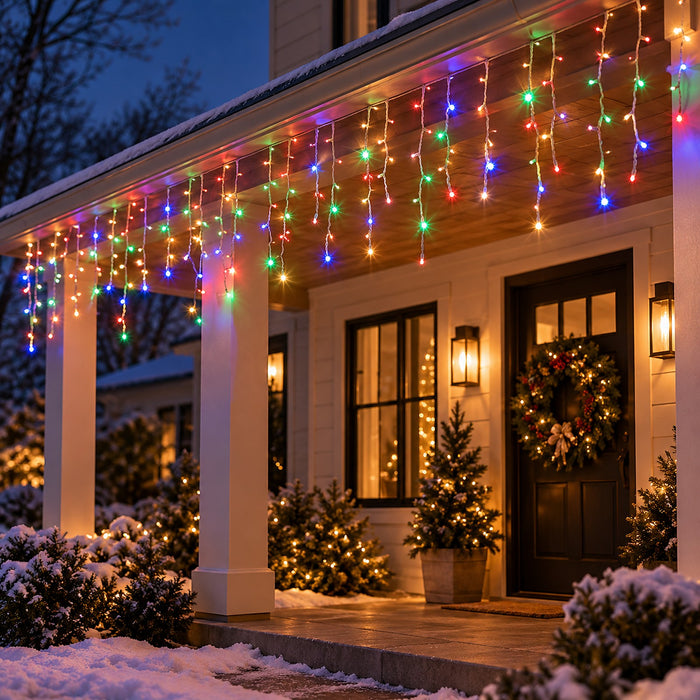 Plug-In Icicle Christmas Lights, LED Curtain Lights for Eaves and Windows
