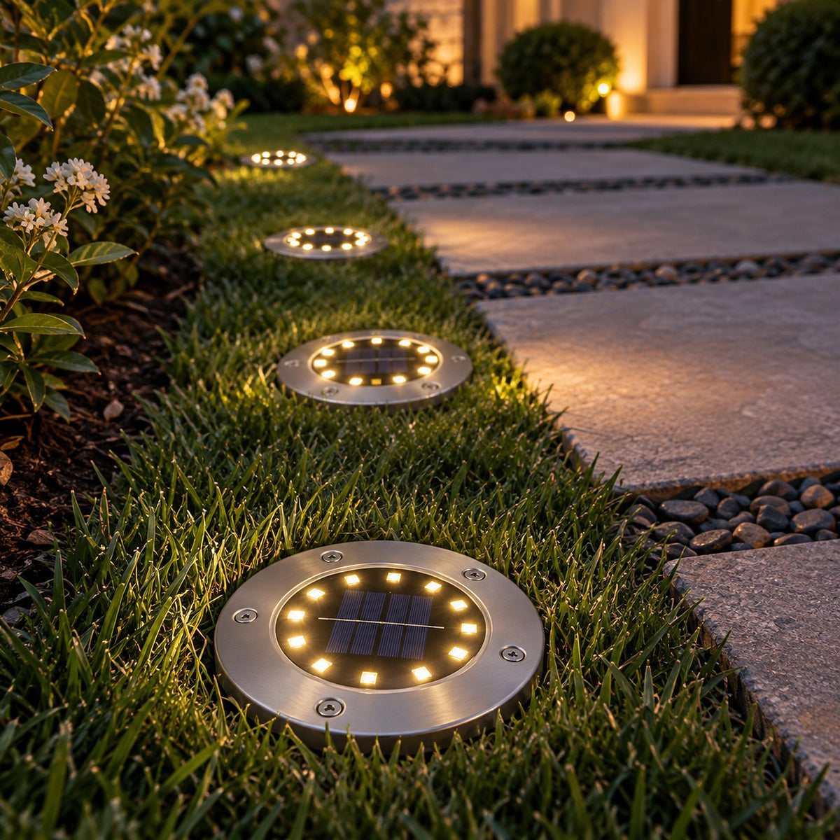 Solar Disk Ground Lights, In-Ground Pathway Lights, 4 or 8 Pack