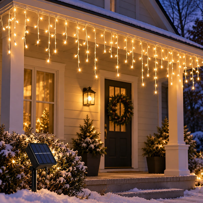 Solar Icicle Christmas Lights, 96 LED Outdoor Curtain Lights, 3.5 m
