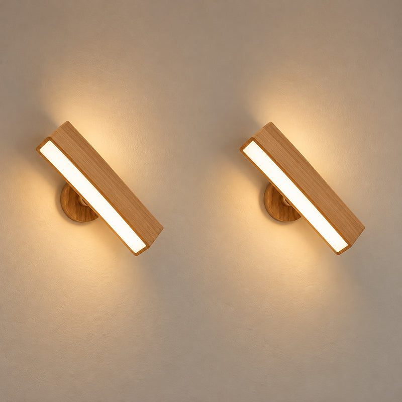 Solid Wood Rechargeable Wall Sconces, Set of 2, Touch Dimmable